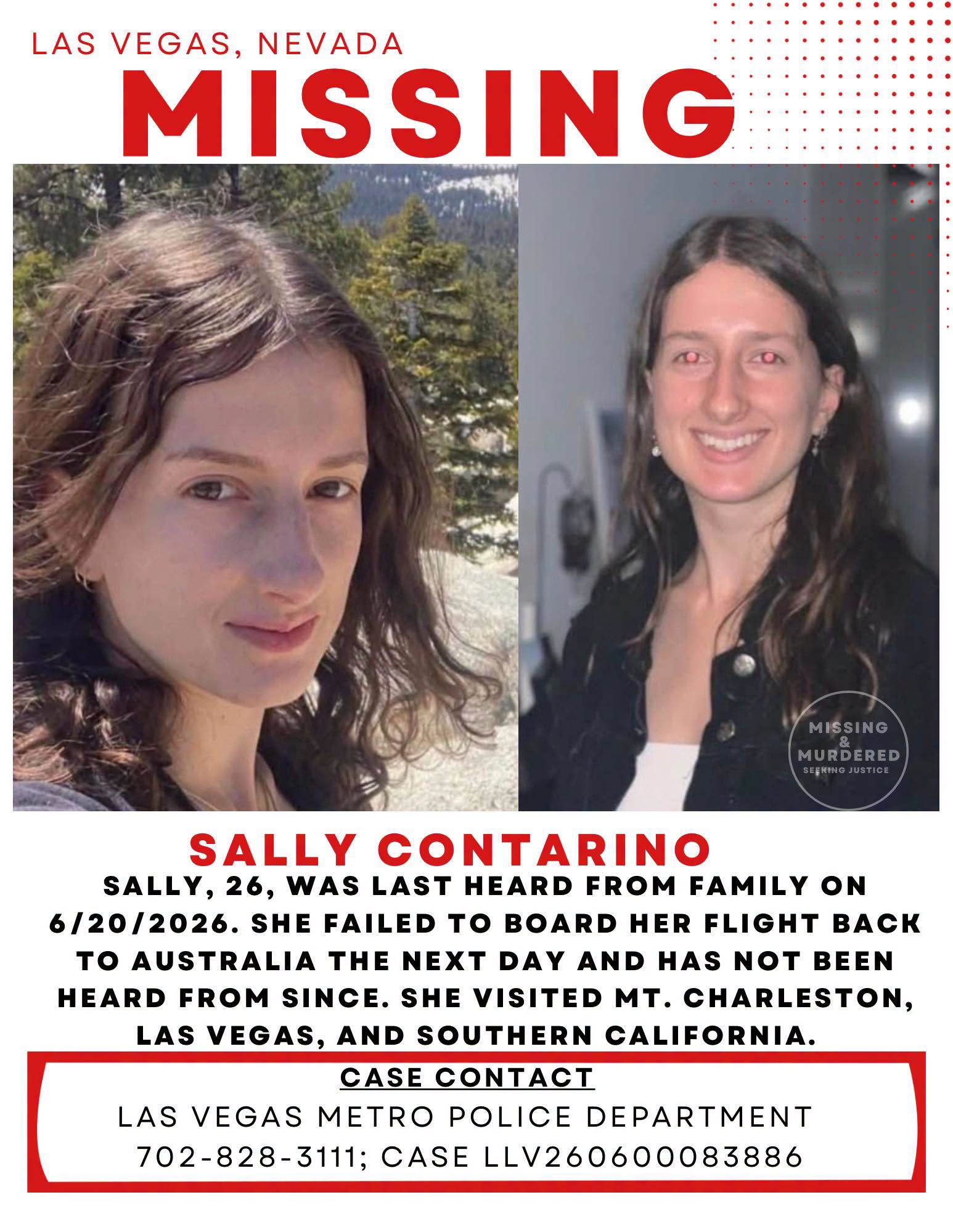 Sally Grace Contarino — missing Melbourne Australia Las Vegas 2026